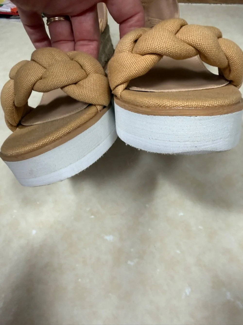 Ccocci Paloma Camel/Tan Braided Canvas Wedge Sandals 10